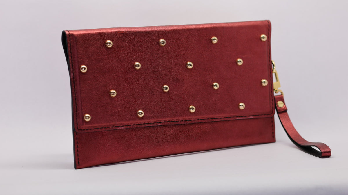 Red Metallic Gold Round Studs - Envelope