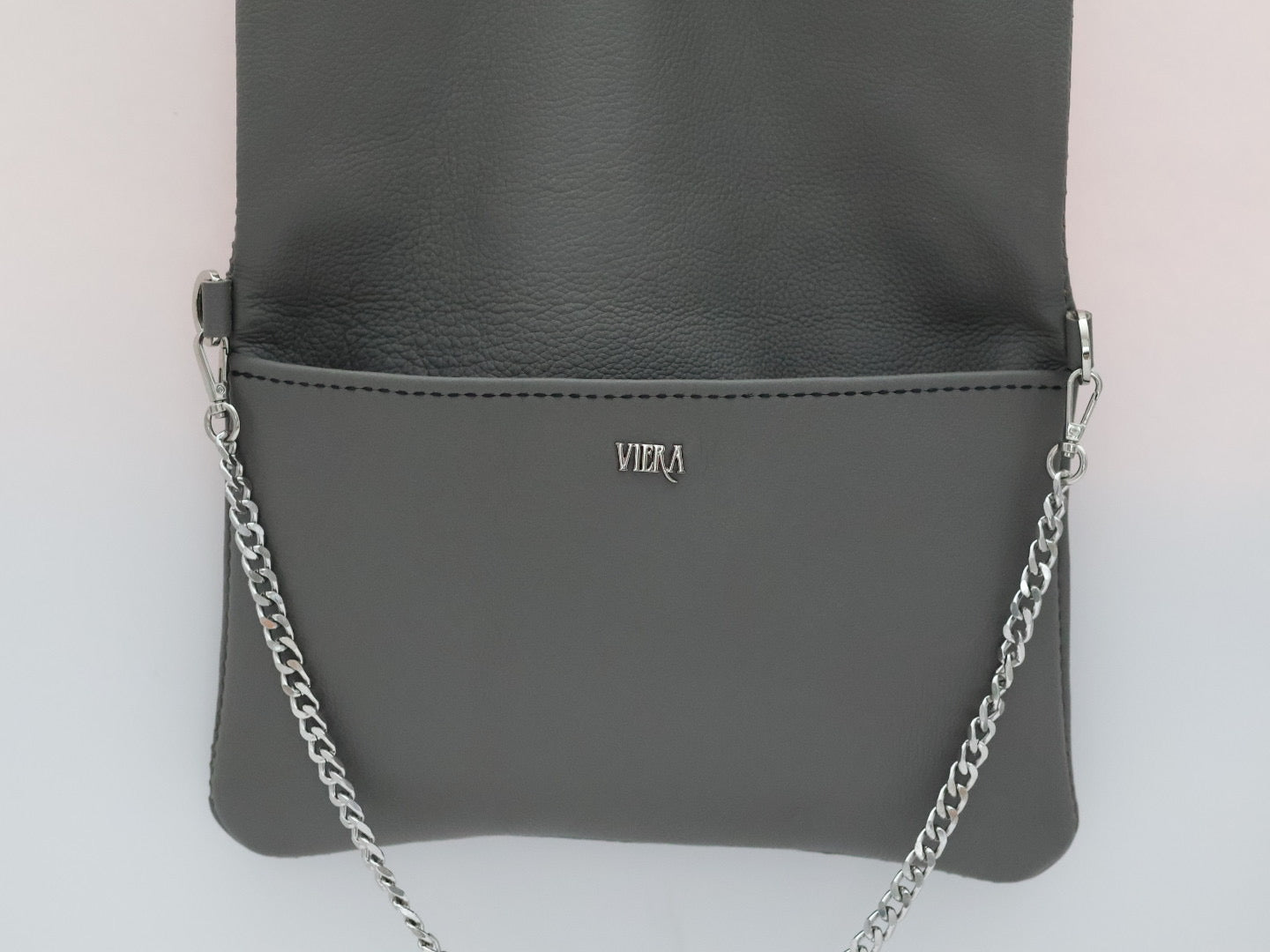Rhinestone & Studs Italian Gray Leather - Folding Purse