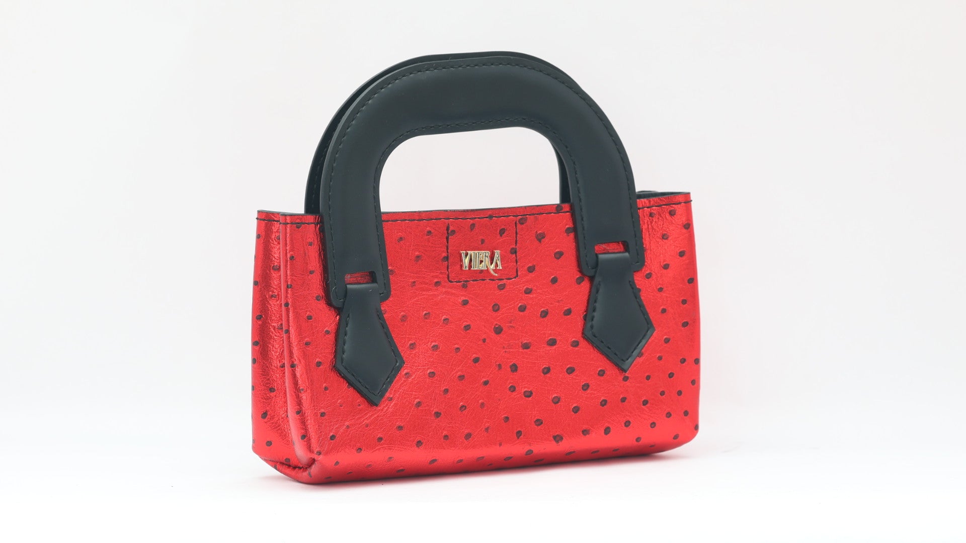 Red Leather Metallic Handbag Ostrich