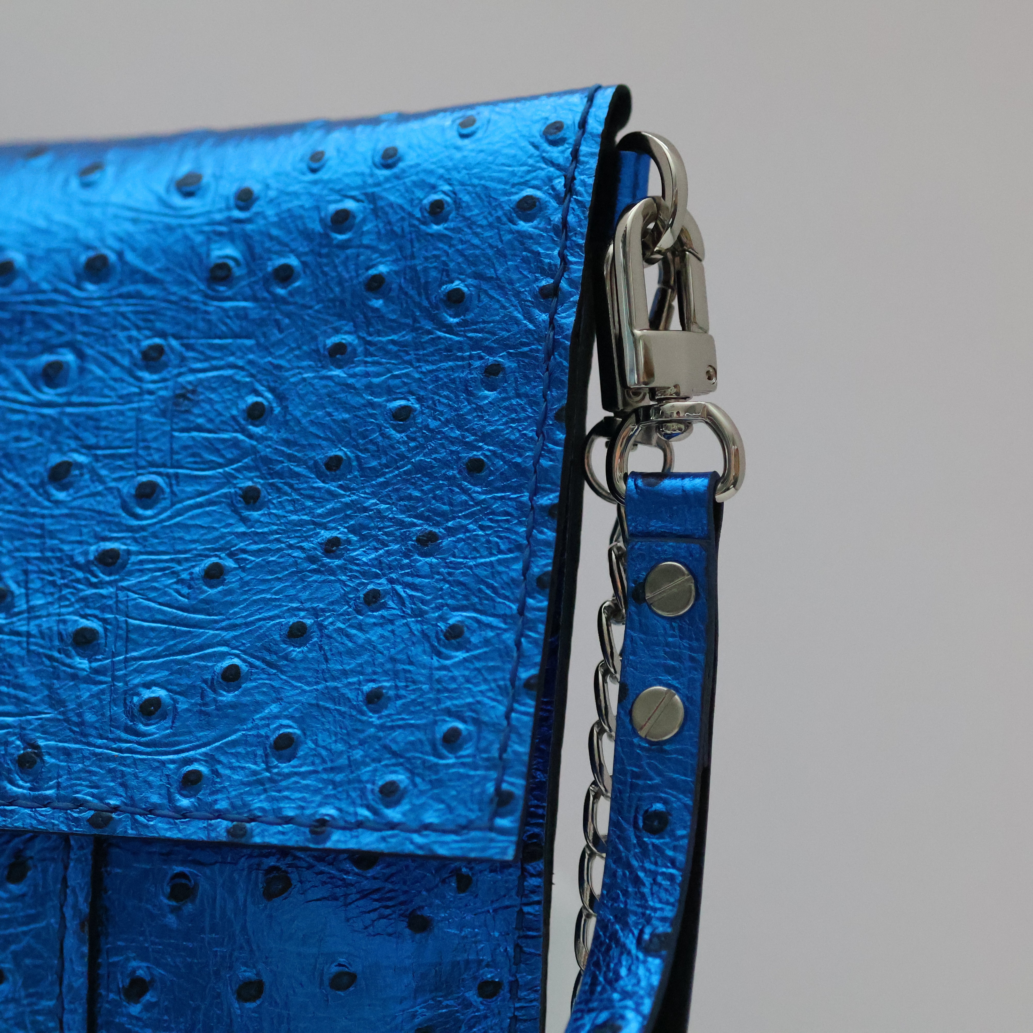 Viera Metallic Blue Leather Handbag
