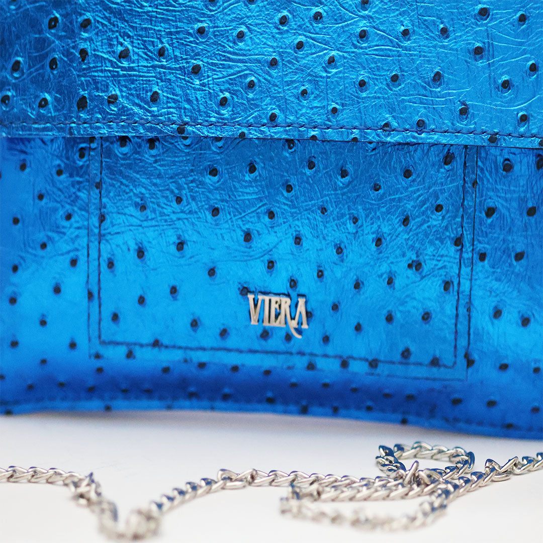 Viera Metallic Blue Leather Handbag