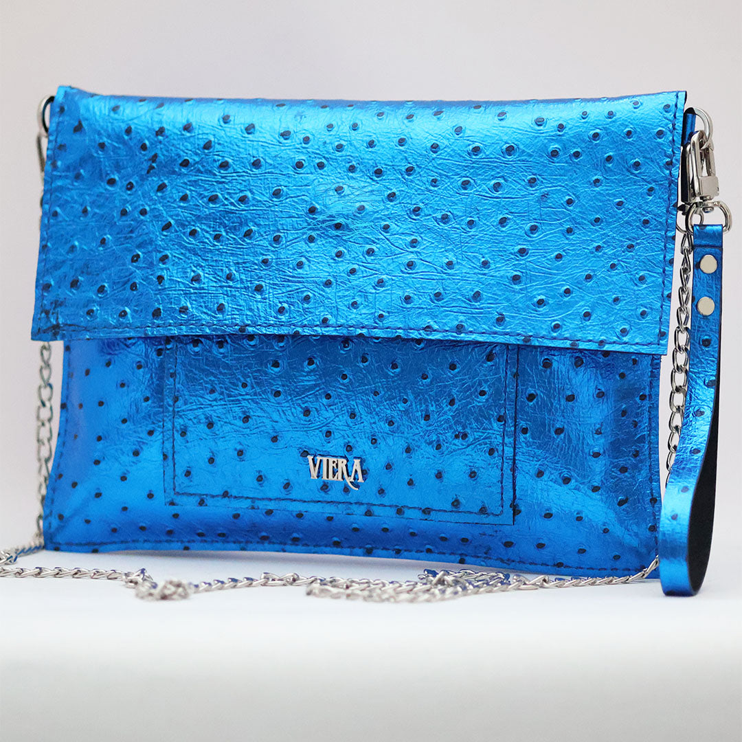 Viera Metallic Blue Leather Handbag