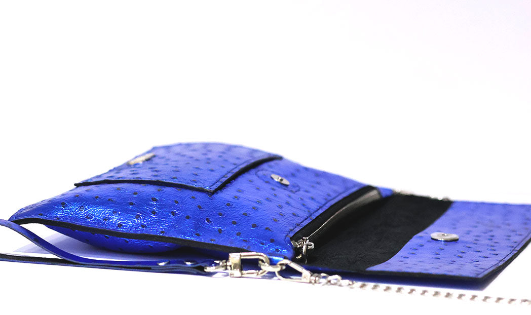 Viera Metallic Blue Leather Handbag