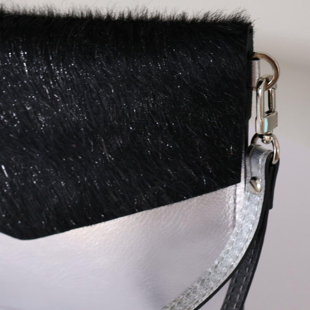 Metallic silver leather with hair-on cowhide