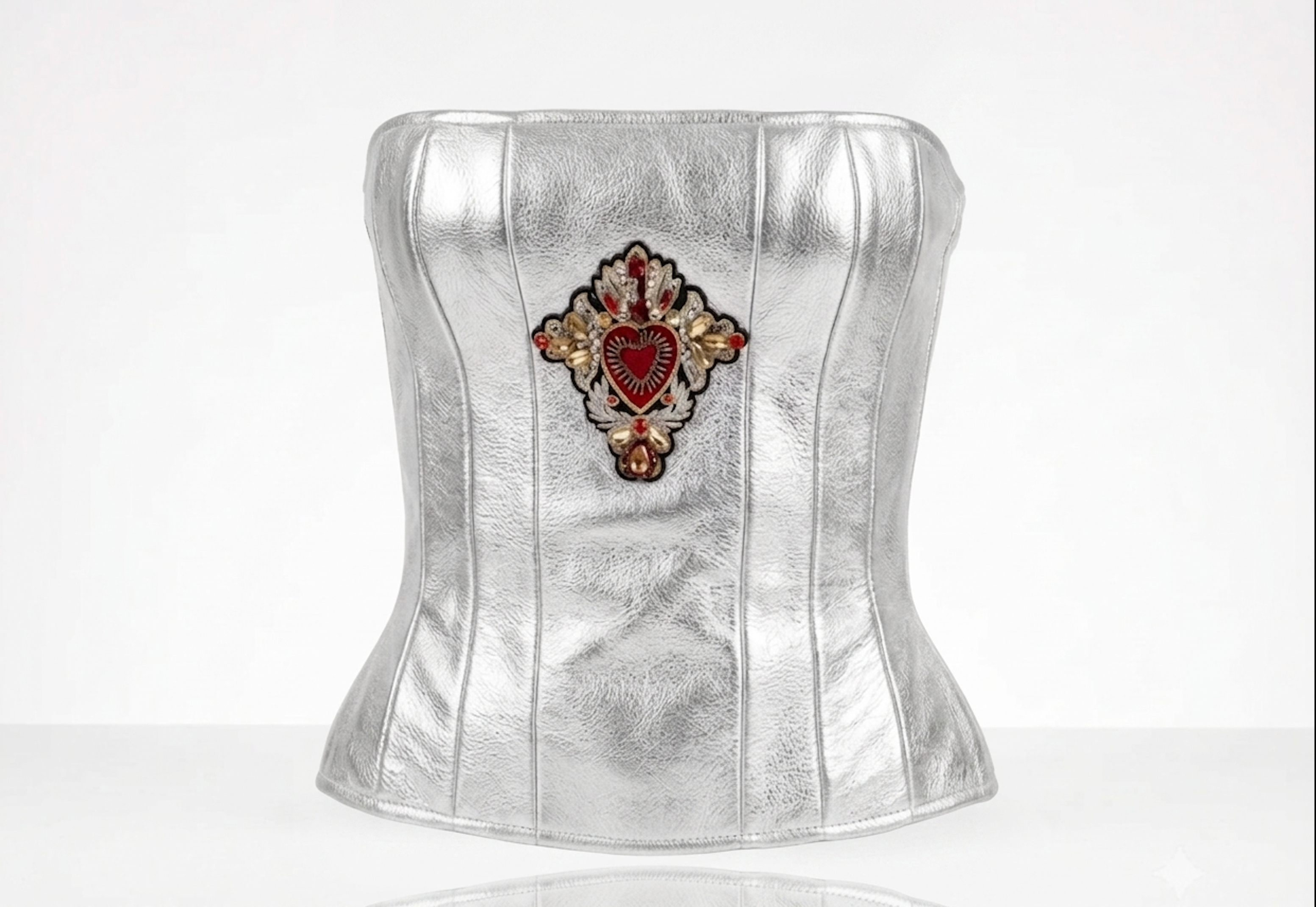 The Sacred Heart Metallic Silver Leather Bustier