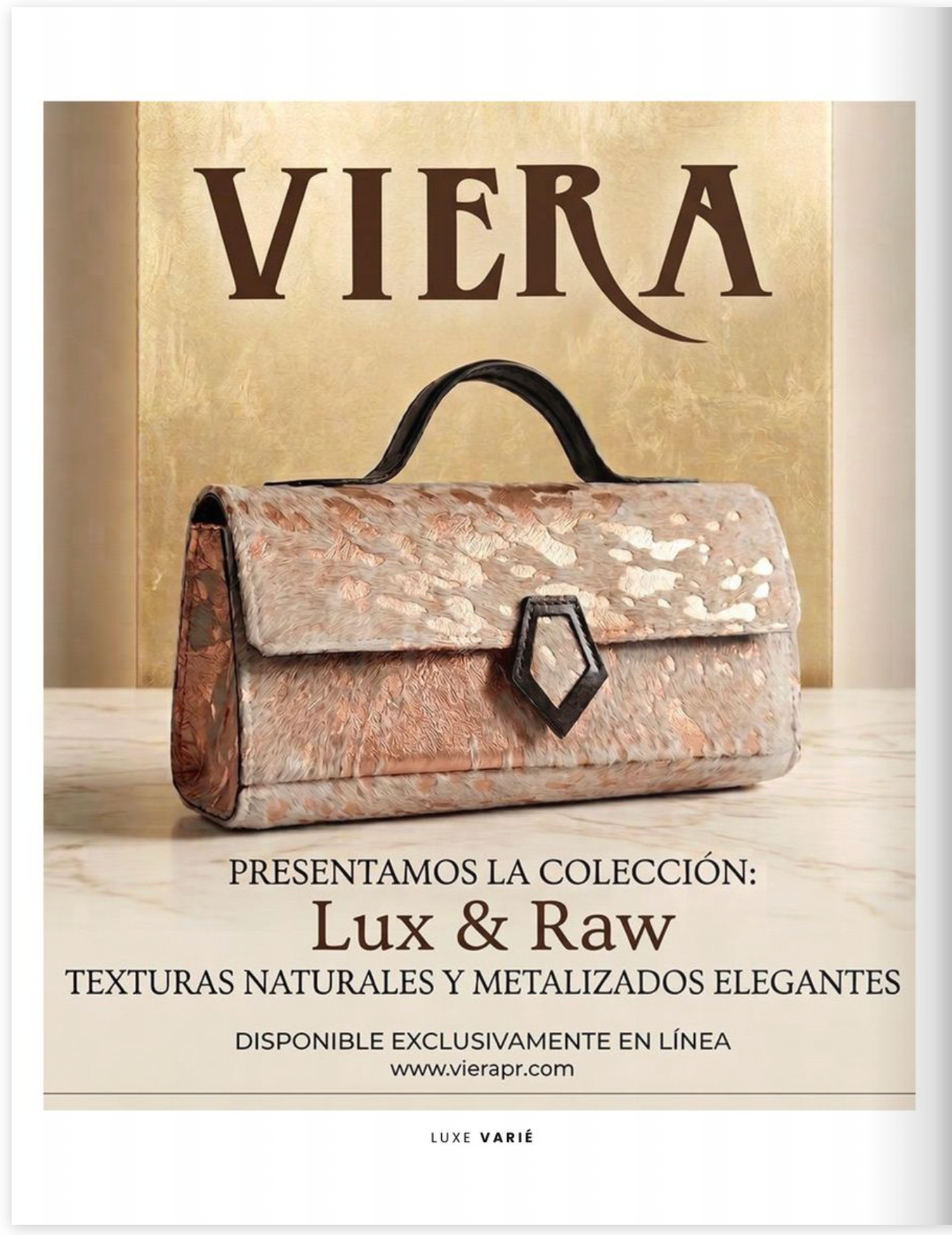 The Metallic Cowhide Top-Handle Clutch – Rose Gold Edition