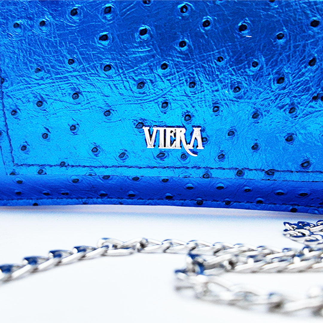 Viera Metallic Blue Leather Handbag
