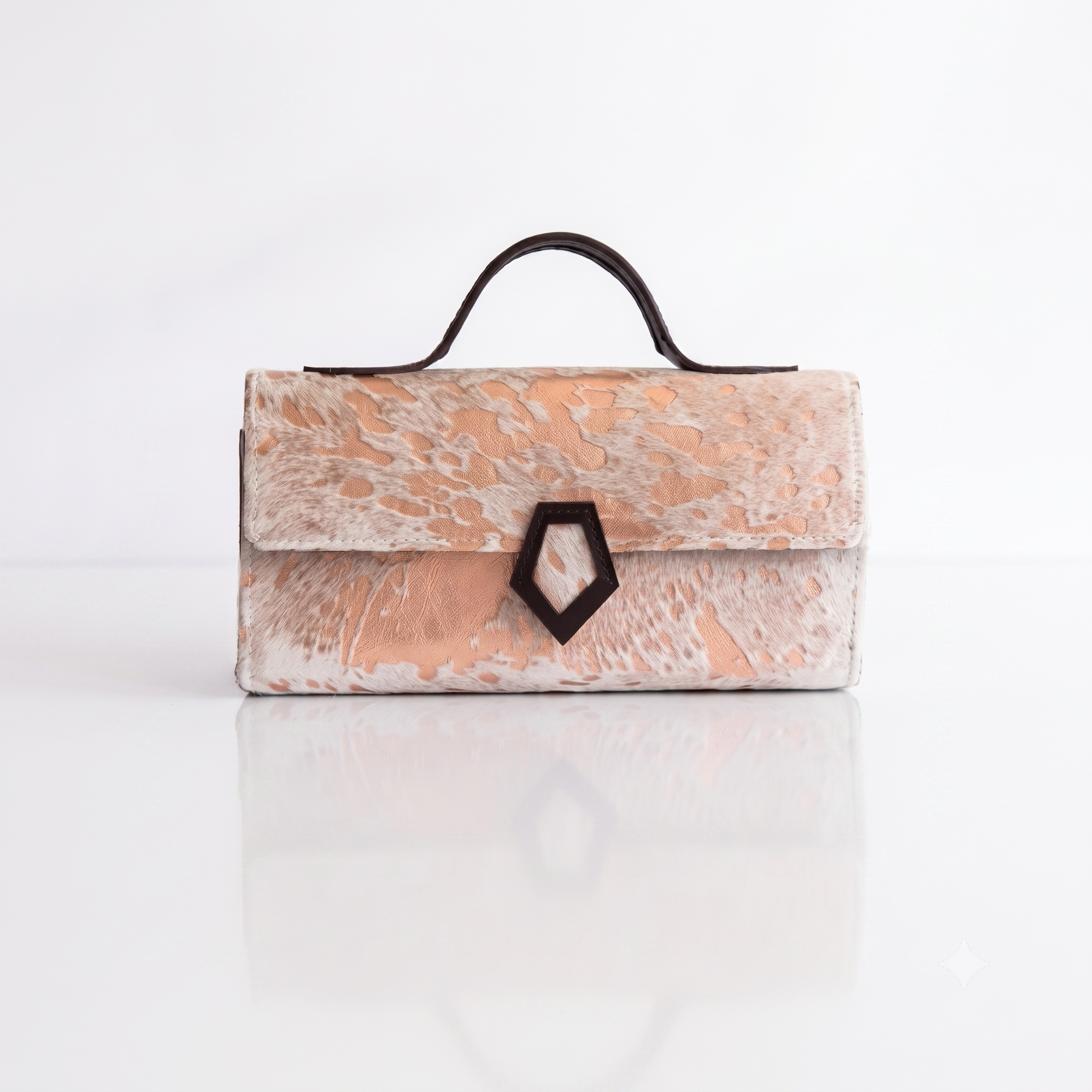 The Metallic Cowhide Top-Handle Clutch – Rose Gold Edition